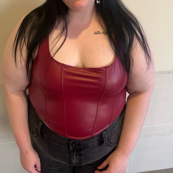 SHEIN Tops - Shein Size 4xl Maroon Faux Leather Cropped Top